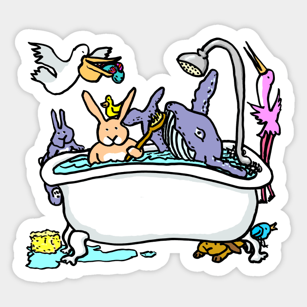 Wash Your Whale funny bath time cartoon with animals Sticker by davidscohen